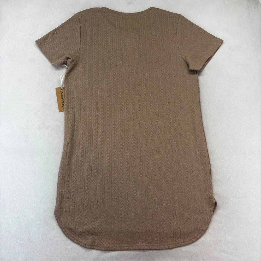 Bearpaw Nightgown Women Large Tan Cable Textured‎ Henley Sleep Shirt Pajamas New